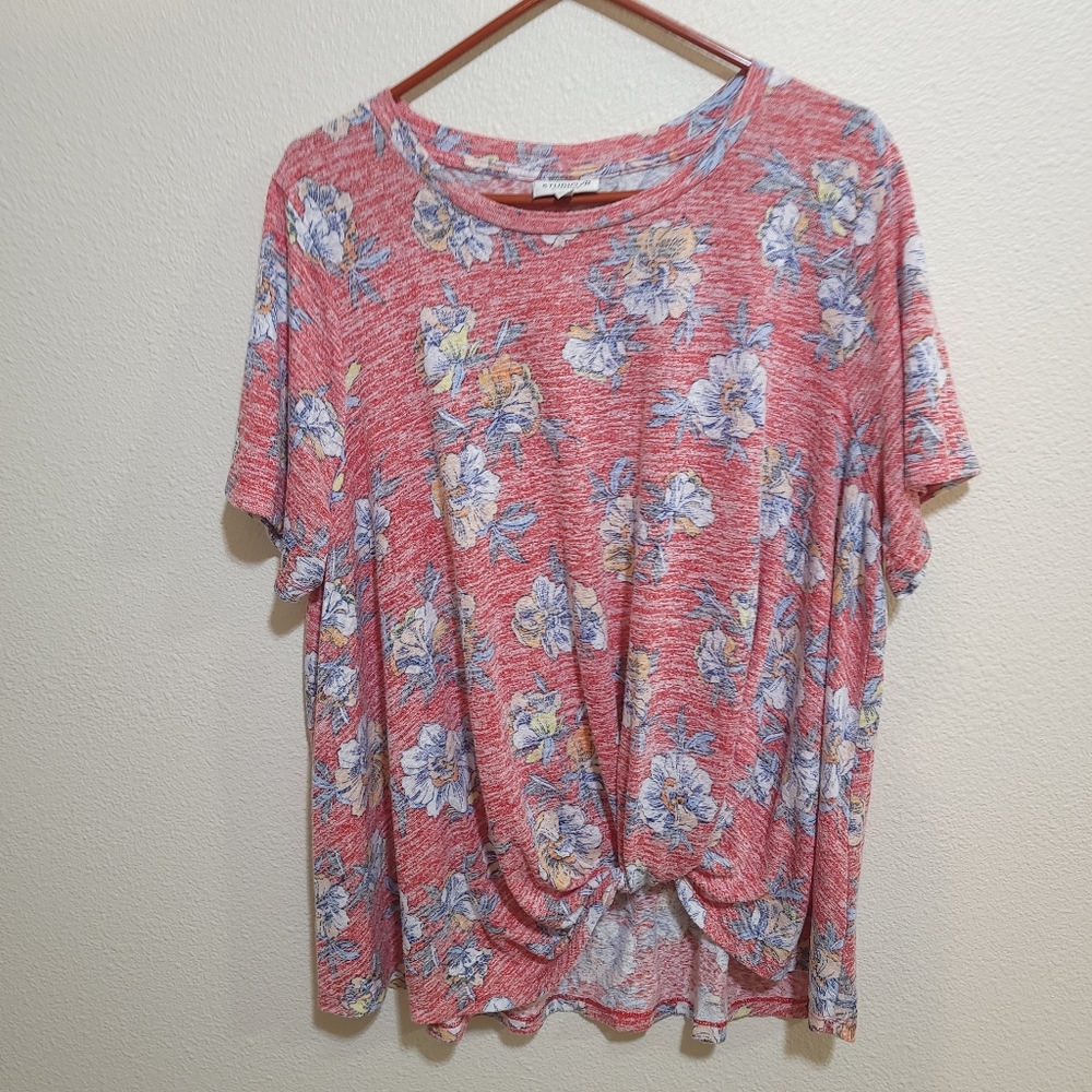 Studio B by Bobeau Red Blue White Short Sleeve Knit Top 3x